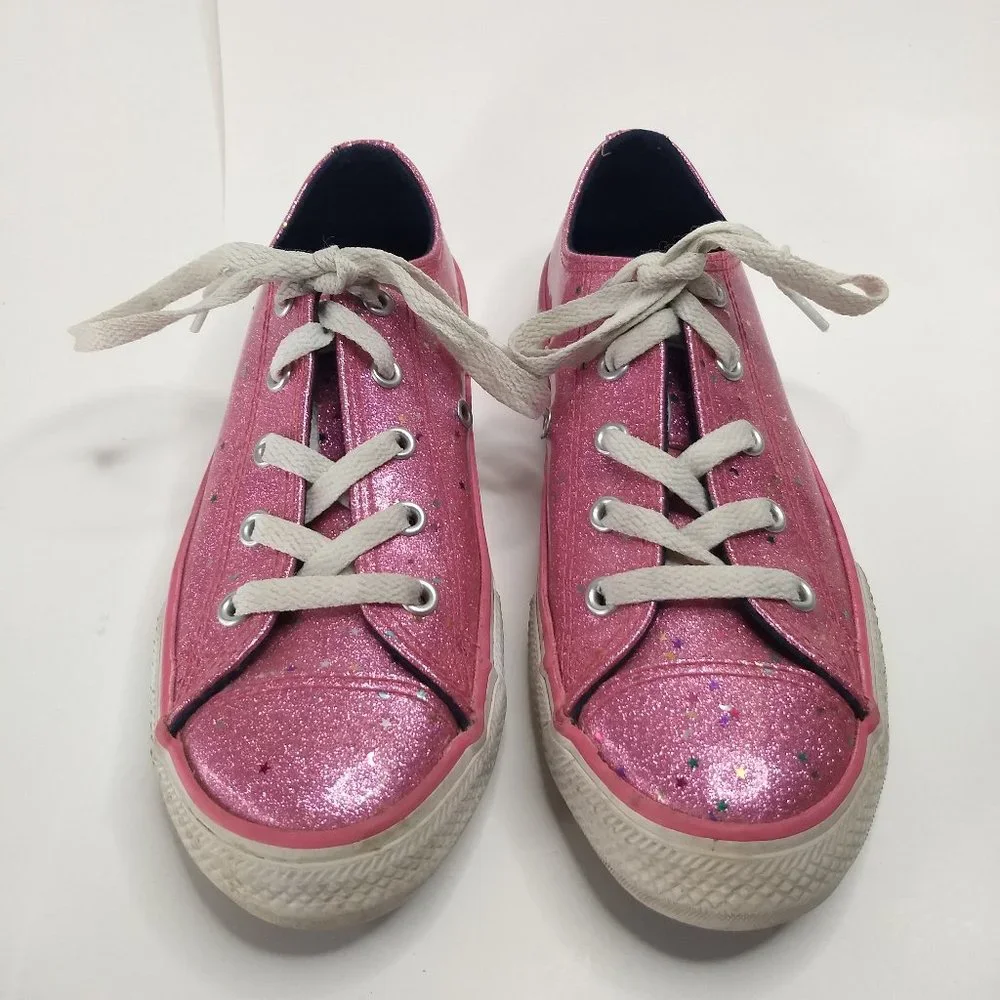 pink Sparkle Galaxy Glitter Star Converse Size US 2 Youth Girls Fun Colorful